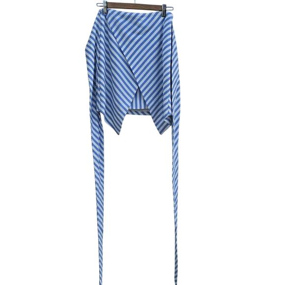Womens Blue White Stripe Mini Wrap Skirt Small Asymmetric Tie Waist Nautical - Picture 6 of 14